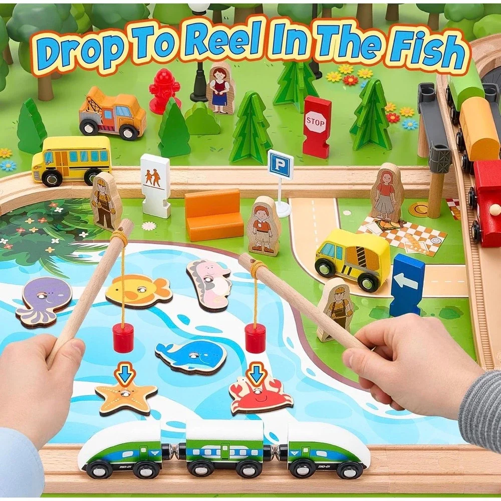TikTiles 175pcs Wooden Train Track Set STEM Toy Natural Wood Railway Kids